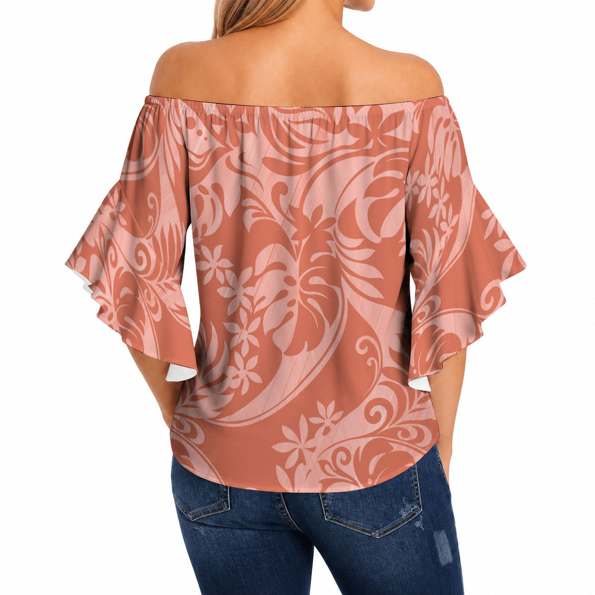 Tahiti Puatou Tiare Floral Off Shoulder Wrap Waist Top Monstera Palm Tropical Leaves LT01 - Polynesian Pride