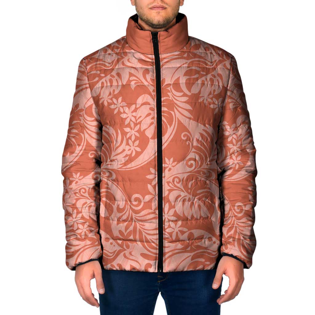 Tahiti Puatou Tiare Floral Padded Jacket Monstera Palm Tropical Leaves - Polynesian Pride