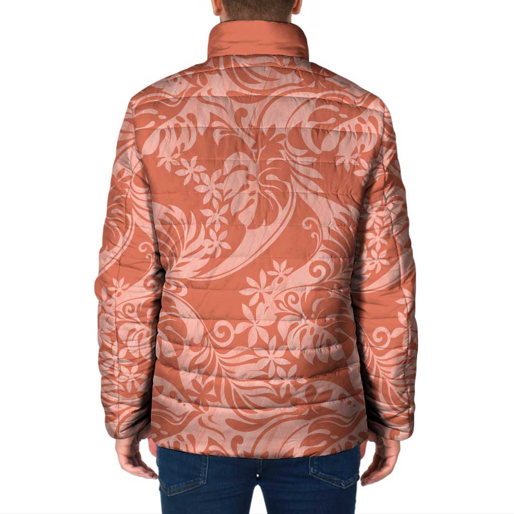 Tahiti Puatou Tiare Floral Padded Jacket Monstera Palm Tropical Leaves - Polynesian Pride