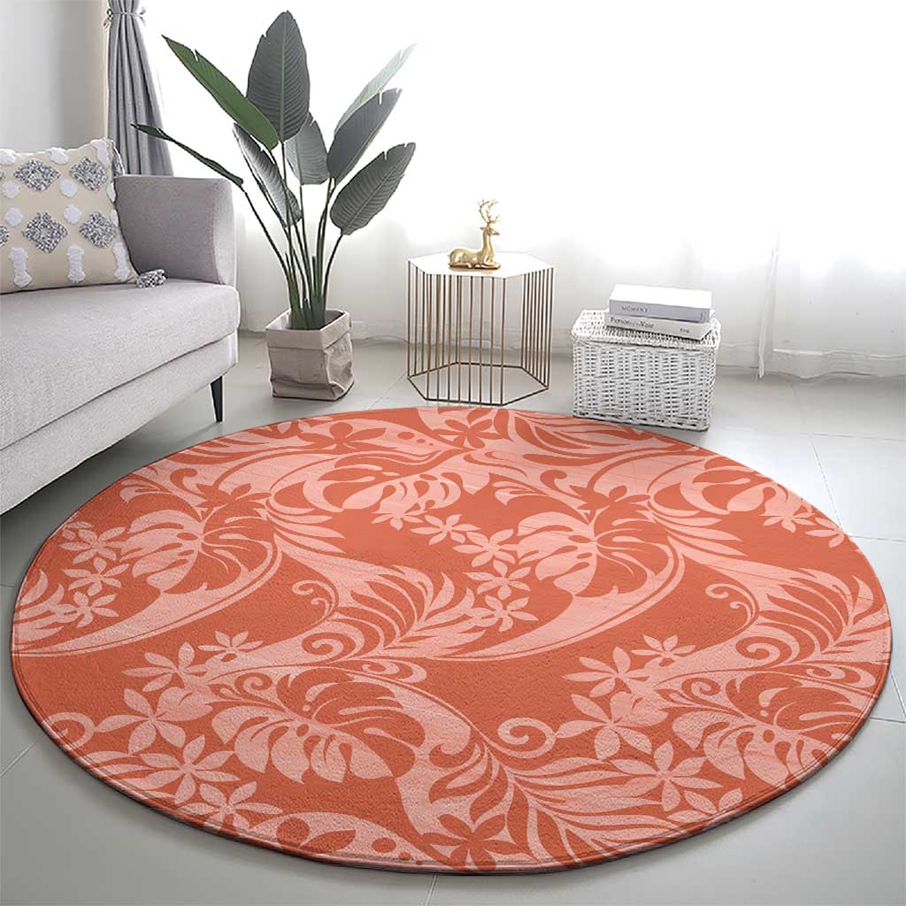 Tahiti Puatou Tiare Floral Round Carpet Monstera Palm Tropical Leaves - Polynesian Pride