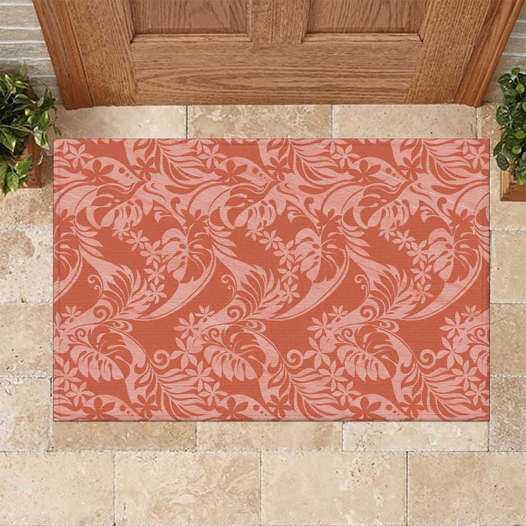 Tahiti Puatou Tiare Floral Rubber Doormat Monstera Palm Tropical Leaves - Polynesian Pride