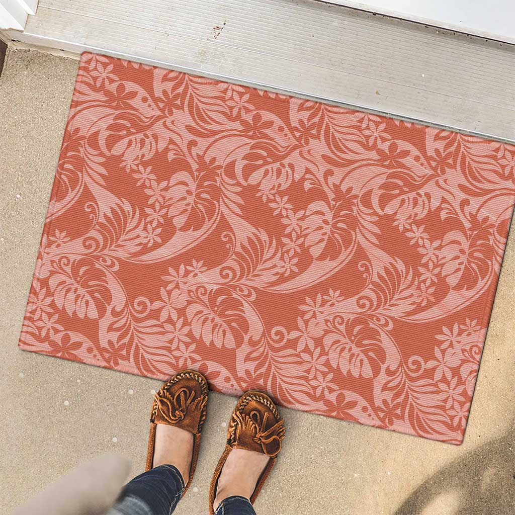 Tahiti Puatou Tiare Floral Rubber Doormat Monstera Palm Tropical Leaves - Polynesian Pride
