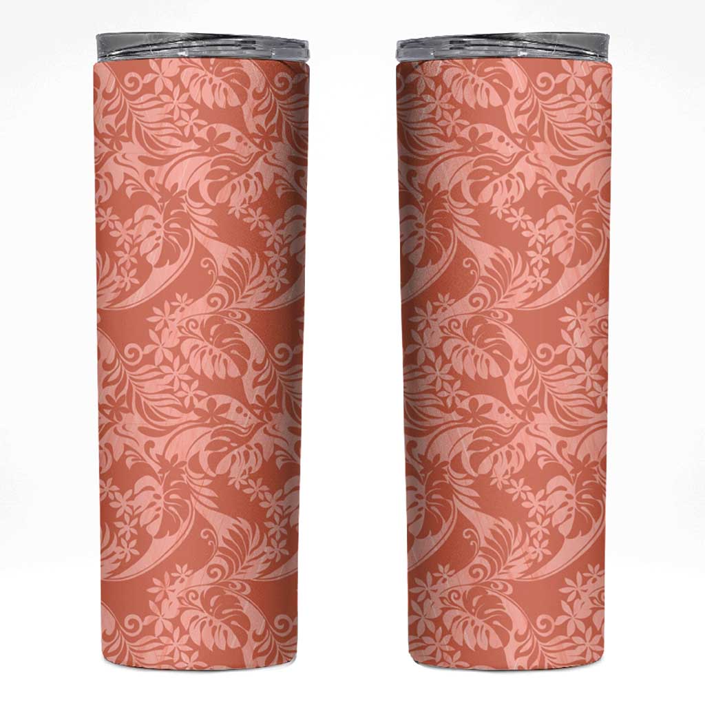 Tahiti Puatou Tiare Floral Skinny Tumbler Monstera Palm Tropical Leaves - Polynesian Pride