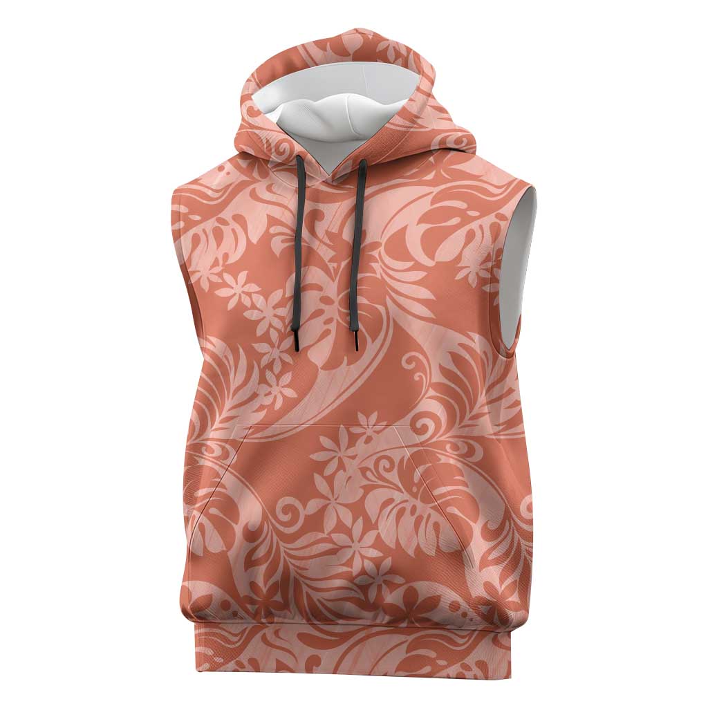 Tahiti Puatou Tiare Floral Sleeveless Hoodie Monstera Palm Tropical Leaves - Polynesian Pride
