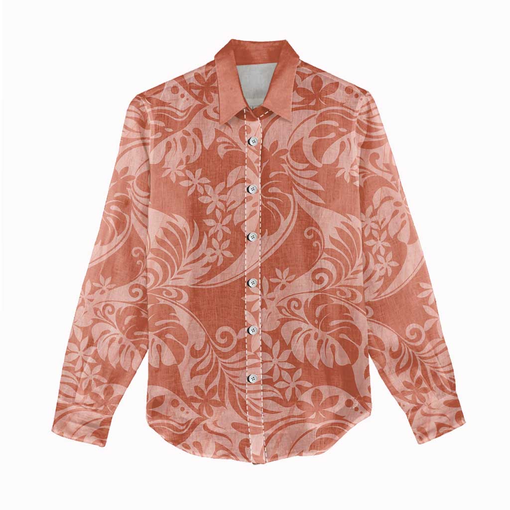 Tahiti Puatou Tiare Floral Women Casual Shirt Monstera Palm Tropical Leaves - Polynesian Pride