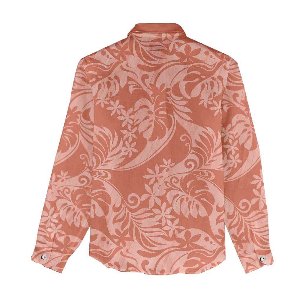 Tahiti Puatou Tiare Floral Women Casual Shirt Monstera Palm Tropical Leaves - Polynesian Pride