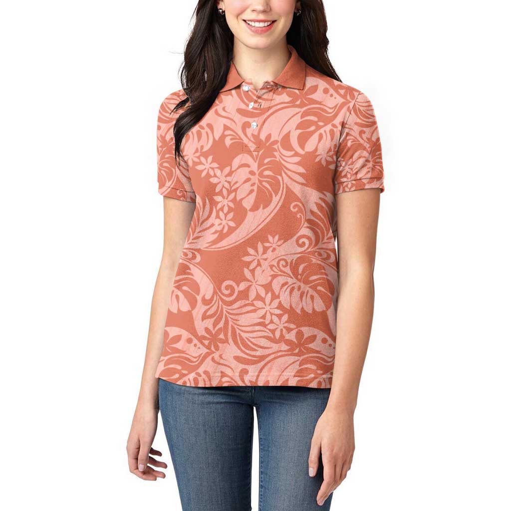 Tahiti Puatou Tiare Floral Women Polo Shirt Monstera Palm Tropical Leaves - Polynesian Pride
