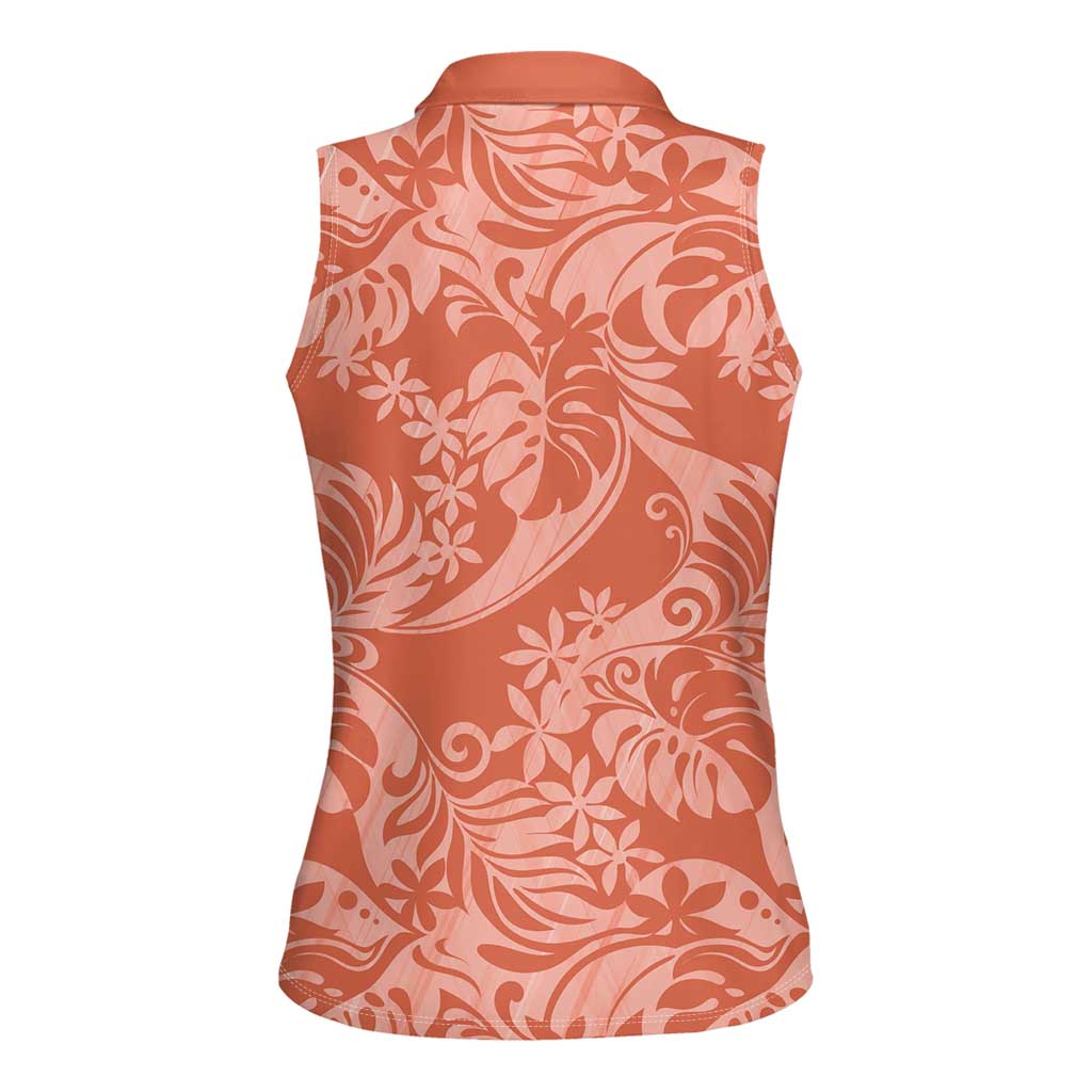 Tahiti Puatou Tiare Floral Women Sleeveless Polo Shirt Monstera Palm Tropical Leaves - Polynesian Pride