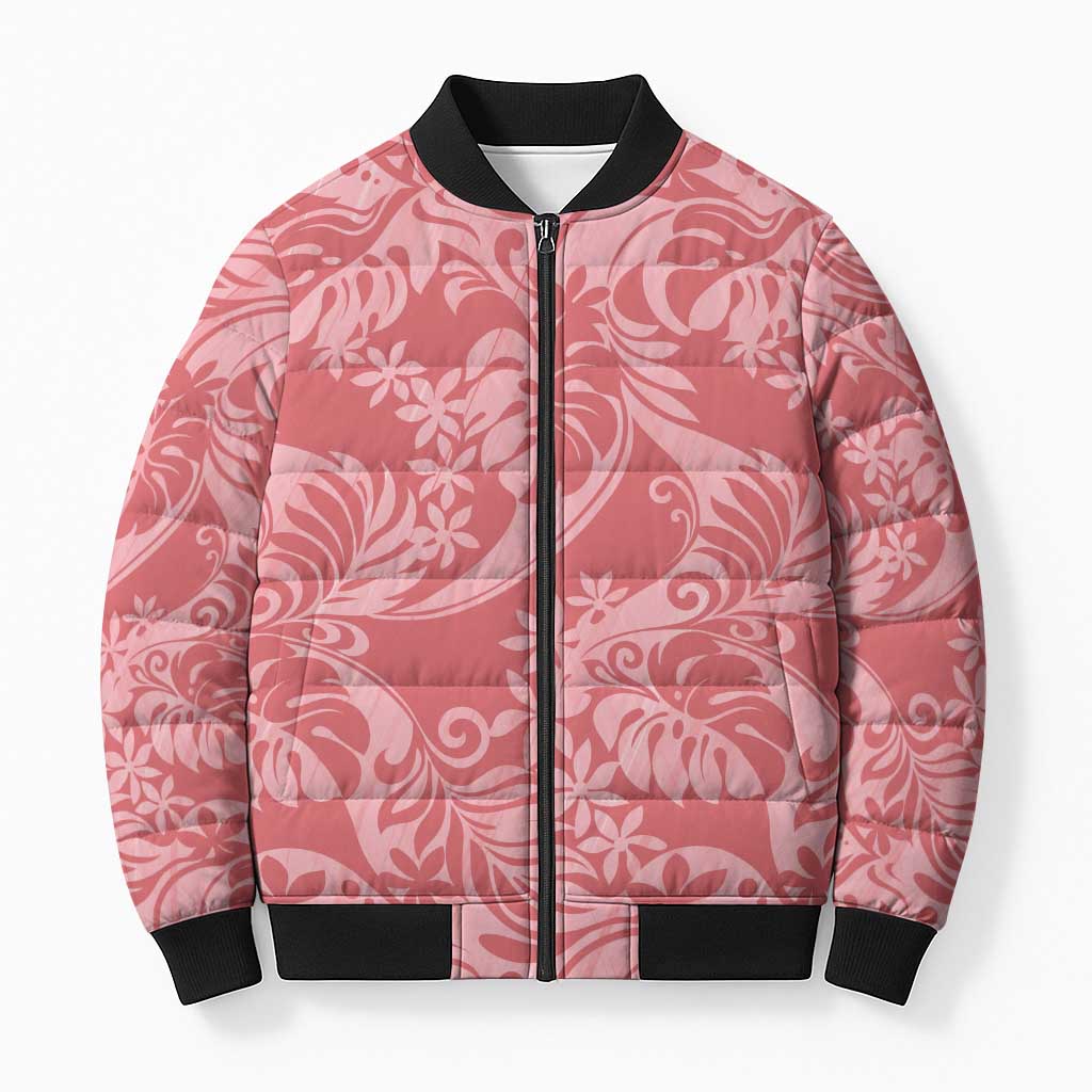 Tahiti Tarona Tiare Floral Bomber Puffer Jacket Monstera Palm Tropical Leaves - Polynesian Pride