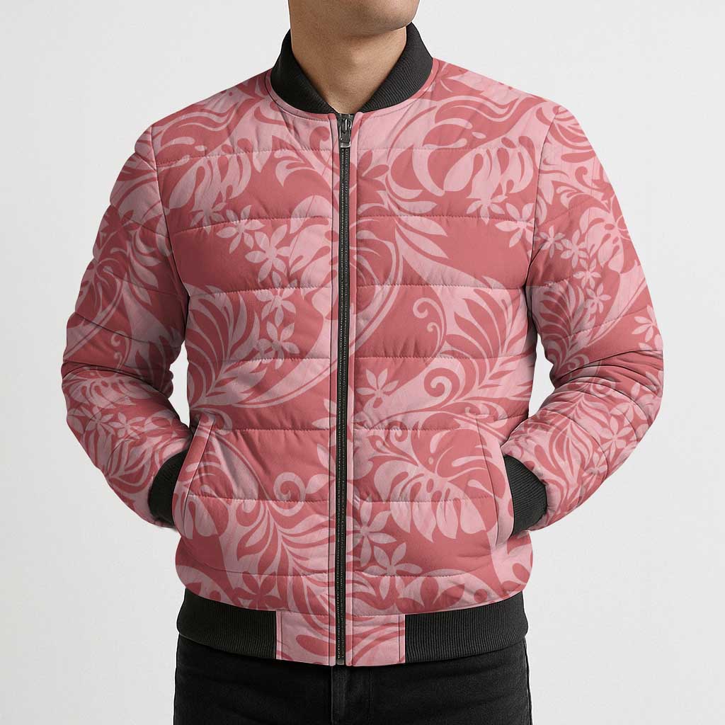 Tahiti Tarona Tiare Floral Bomber Puffer Jacket Monstera Palm Tropical Leaves - Polynesian Pride