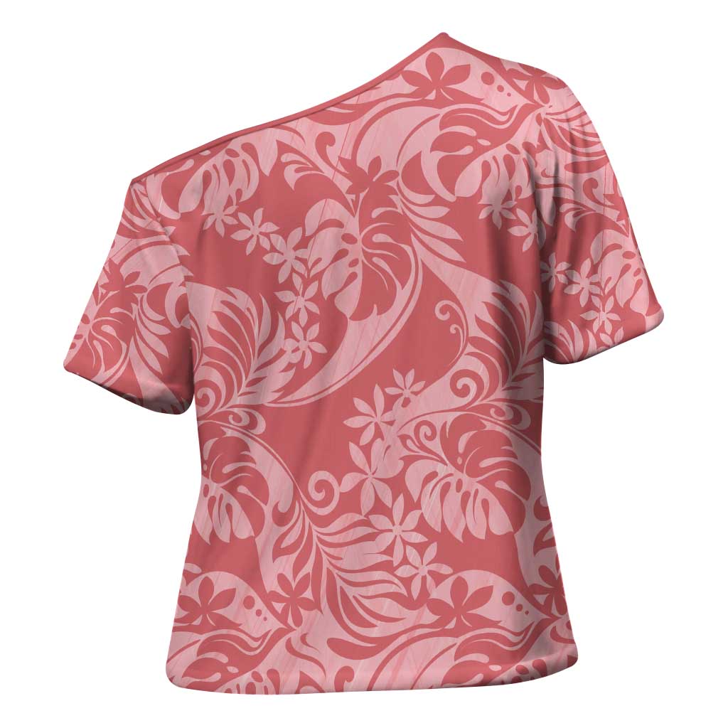 Tahiti Tarona Tiare Floral Cross Shoulder Shirt Monstera Palm Tropical Leaves - Polynesian Pride