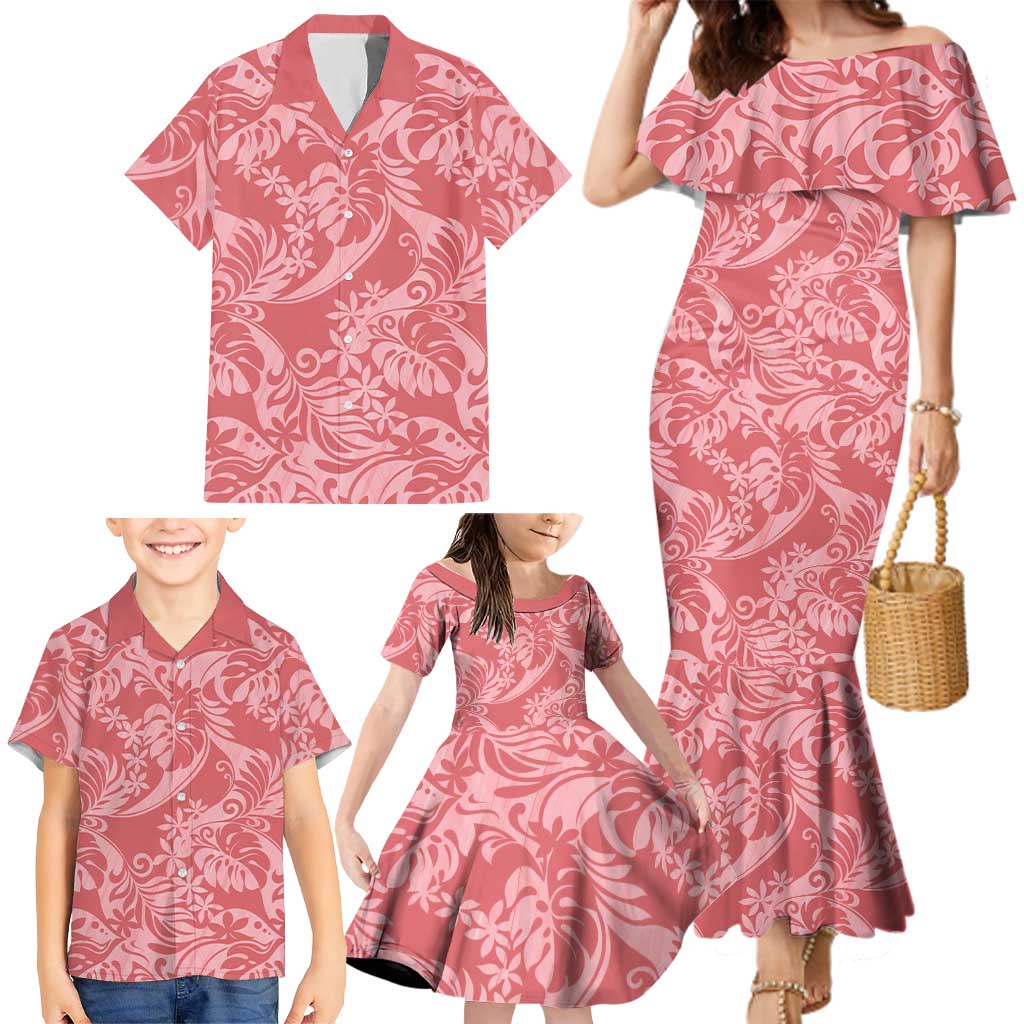 Tahiti Tarona Tiare Floral Family Matching Mermaid Dress and Hawaiian Shirt Monstera Palm Tropical Leaves LT01 - Polynesian Pride