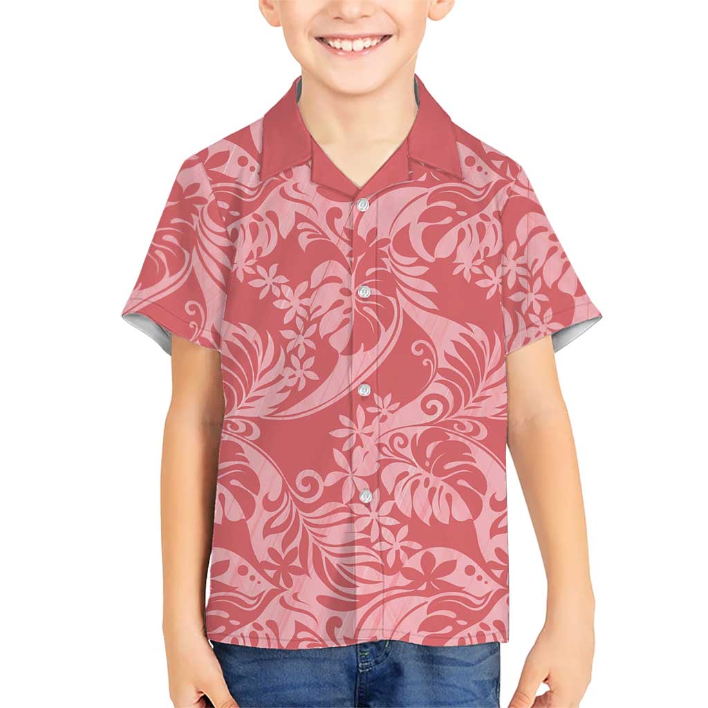 Tahiti Tarona Tiare Floral Family Matching Mermaid Dress and Hawaiian Shirt Monstera Palm Tropical Leaves LT01 Son's Shirt Pink - Polynesian Pride