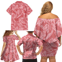 Tahiti Tarona Tiare Floral Family Matching Off Shoulder Short Dress and Hawaiian Shirt Monstera Palm Tropical Leaves - Polynesian Pride