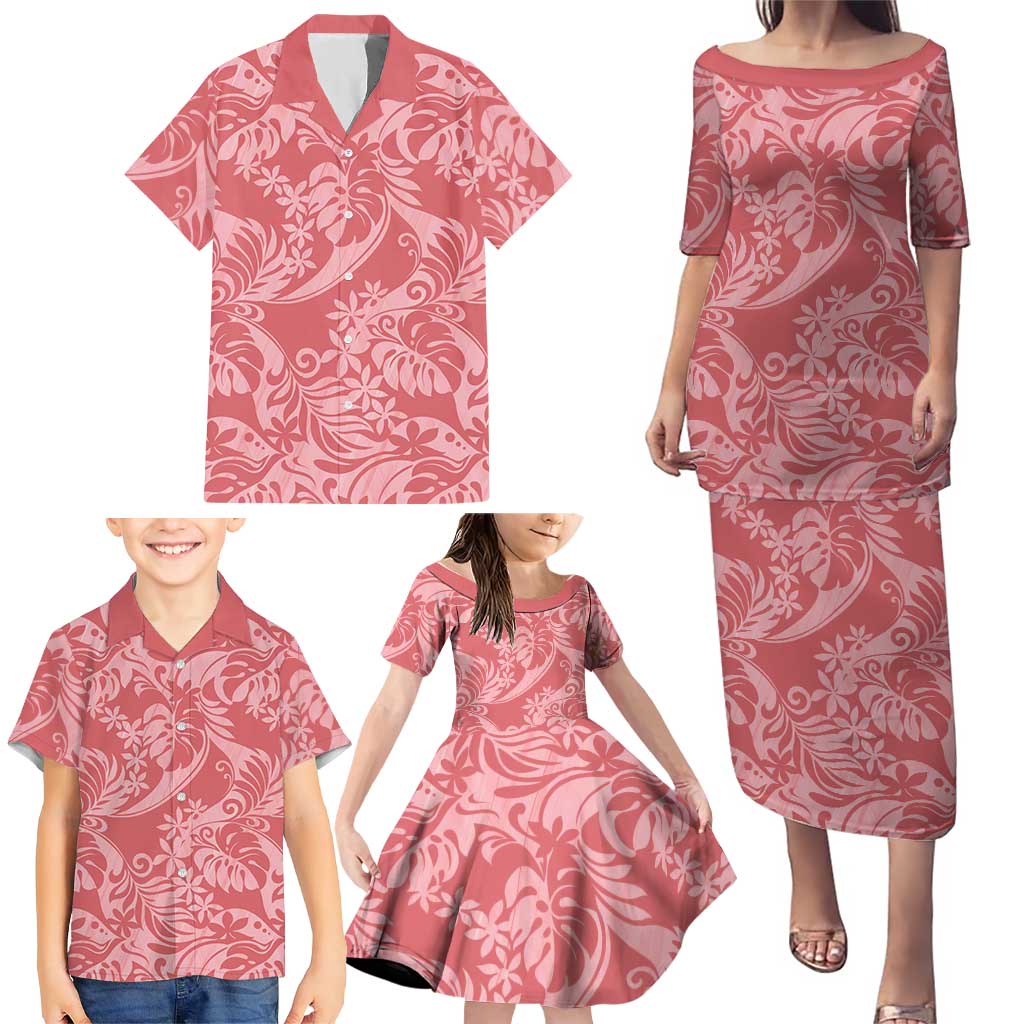 Tahiti Tarona Tiare Floral Family Matching Puletasi and Hawaiian Shirt Monstera Palm Tropical Leaves LT01 - Polynesian Pride