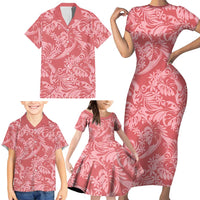 Tahiti Tarona Tiare Floral Family Matching Short Sleeve Bodycon Dress and Hawaiian Shirt Monstera Palm Tropical Leaves LT01 - Polynesian Pride