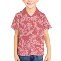 Tahiti Tarona Tiare Floral Family Matching Short Sleeve Bodycon Dress and Hawaiian Shirt Monstera Palm Tropical Leaves LT01 Son's Shirt Pink - Polynesian Pride