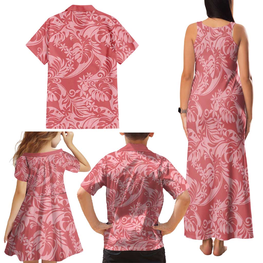 Tahiti Tarona Tiare Floral Family Matching Tank Maxi Dress and Hawaiian Shirt Monstera Palm Tropical Leaves LT01 - Polynesian Pride