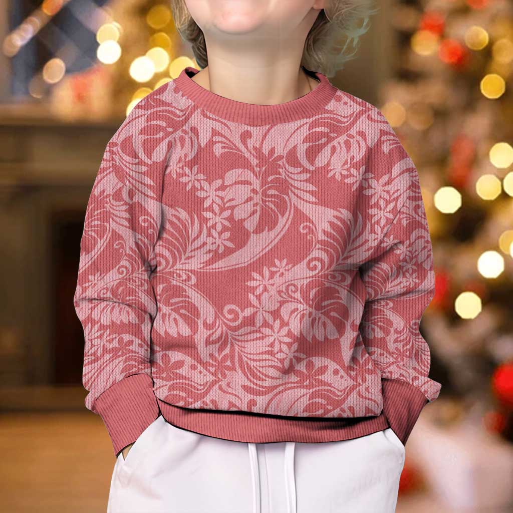 Tahiti Tarona Tiare Floral Kid Ugly Christmas Sweater Monstera Palm Tropical Leaves - Polynesian Pride