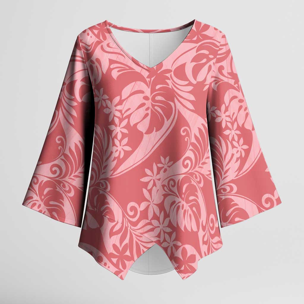 Tahiti Tarona Tiare Floral Kimono Sleeve Blouse Monstera Palm Tropical Leaves - Polynesian Pride
