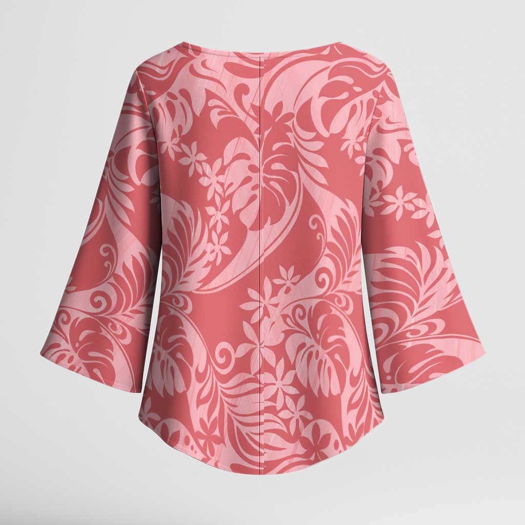 Tahiti Tarona Tiare Floral Kimono Sleeve Blouse Monstera Palm Tropical Leaves - Polynesian Pride