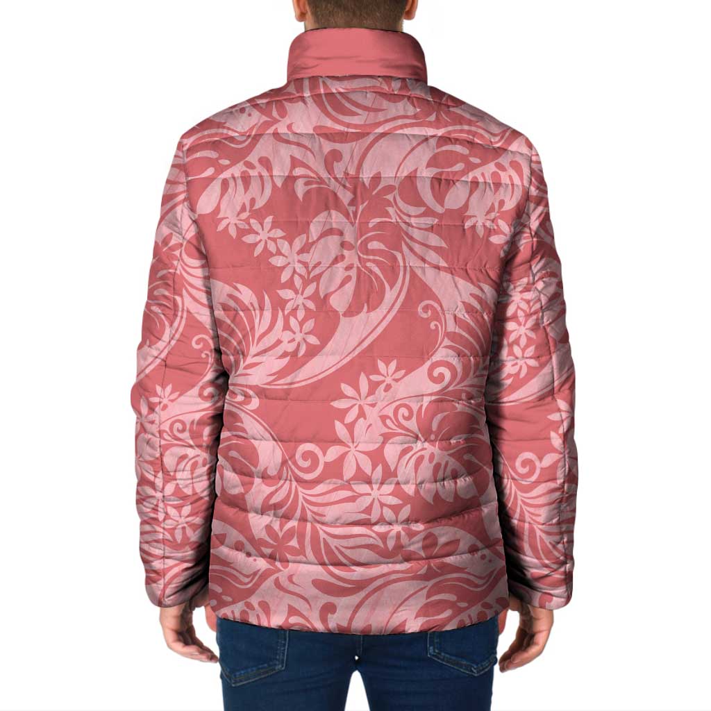 Tahiti Tarona Tiare Floral Padded Jacket Monstera Palm Tropical Leaves - Polynesian Pride