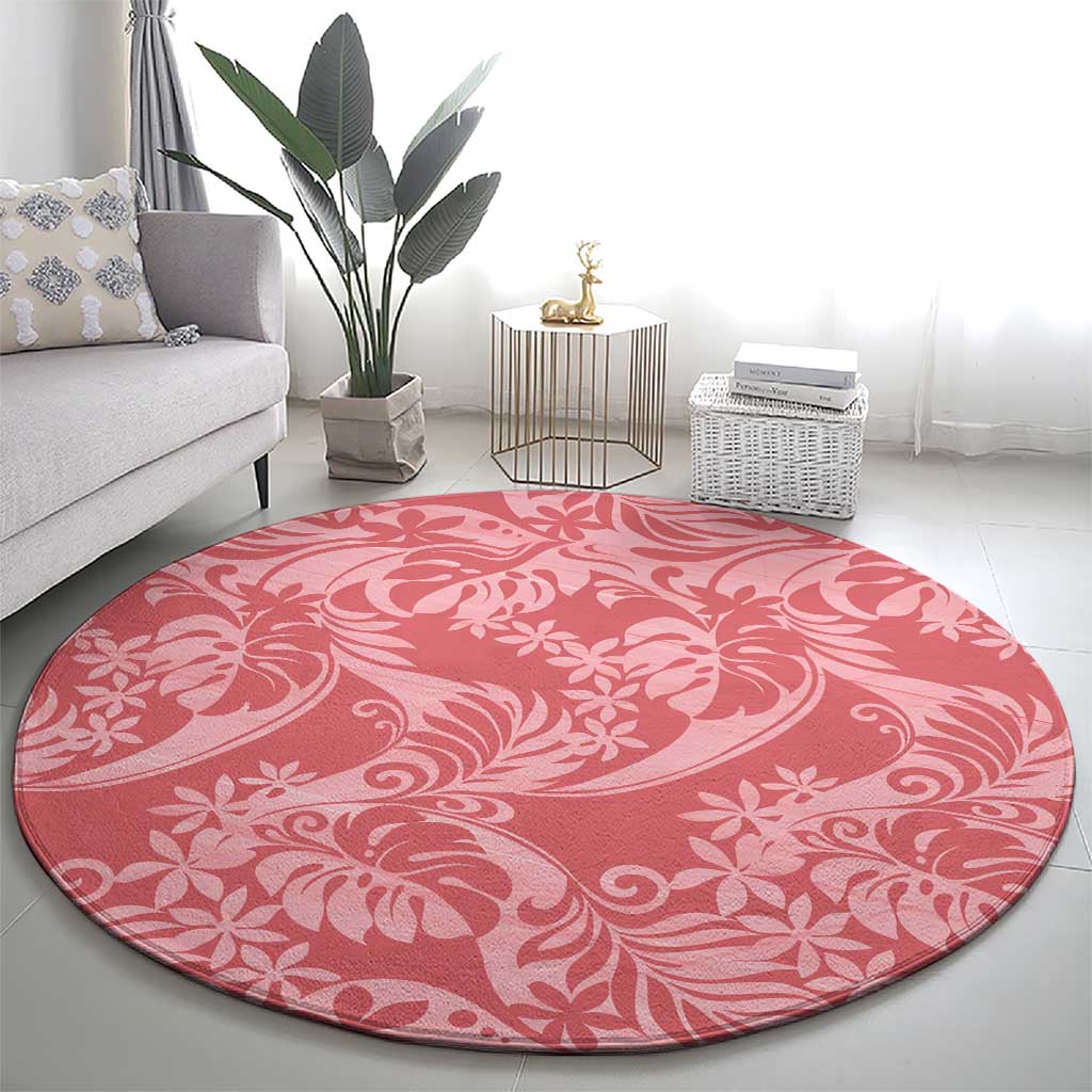 Tahiti Tarona Tiare Floral Round Carpet Monstera Palm Tropical Leaves - Polynesian Pride