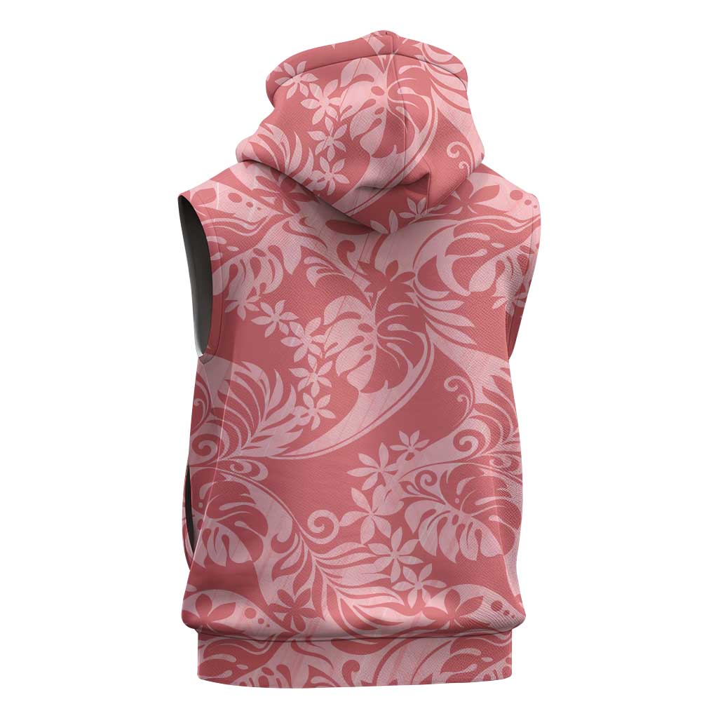 Tahiti Tarona Tiare Floral Sleeveless Zip Hoodie Monstera Palm Tropical Leaves - Polynesian Pride