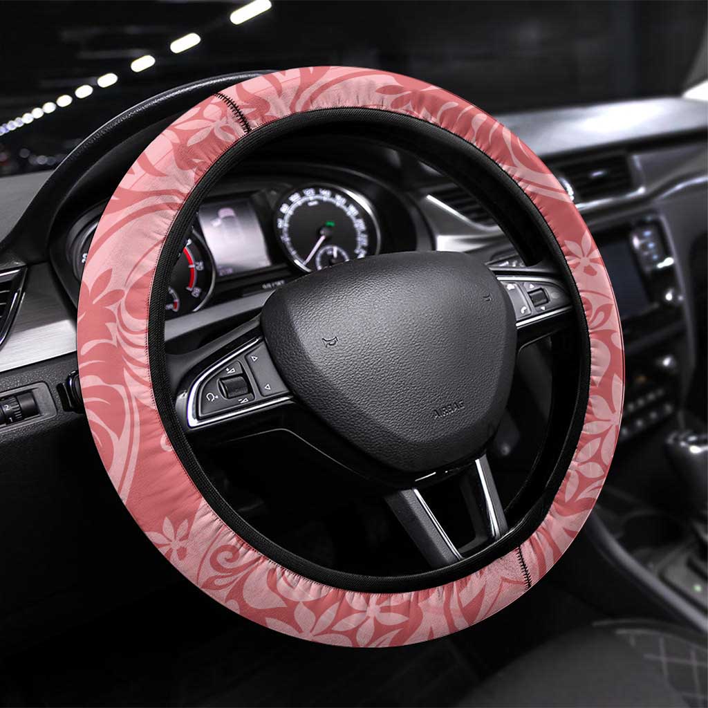 Tahiti Tarona Tiare Floral Steering Wheel Cover Monstera Palm Tropical Leaves LT01 Universal Fit Pink - Polynesian Pride