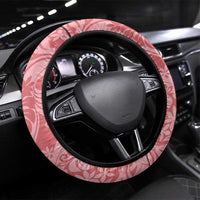 Tahiti Tarona Tiare Floral Steering Wheel Cover Monstera Palm Tropical Leaves LT01 Universal Fit Pink - Polynesian Pride