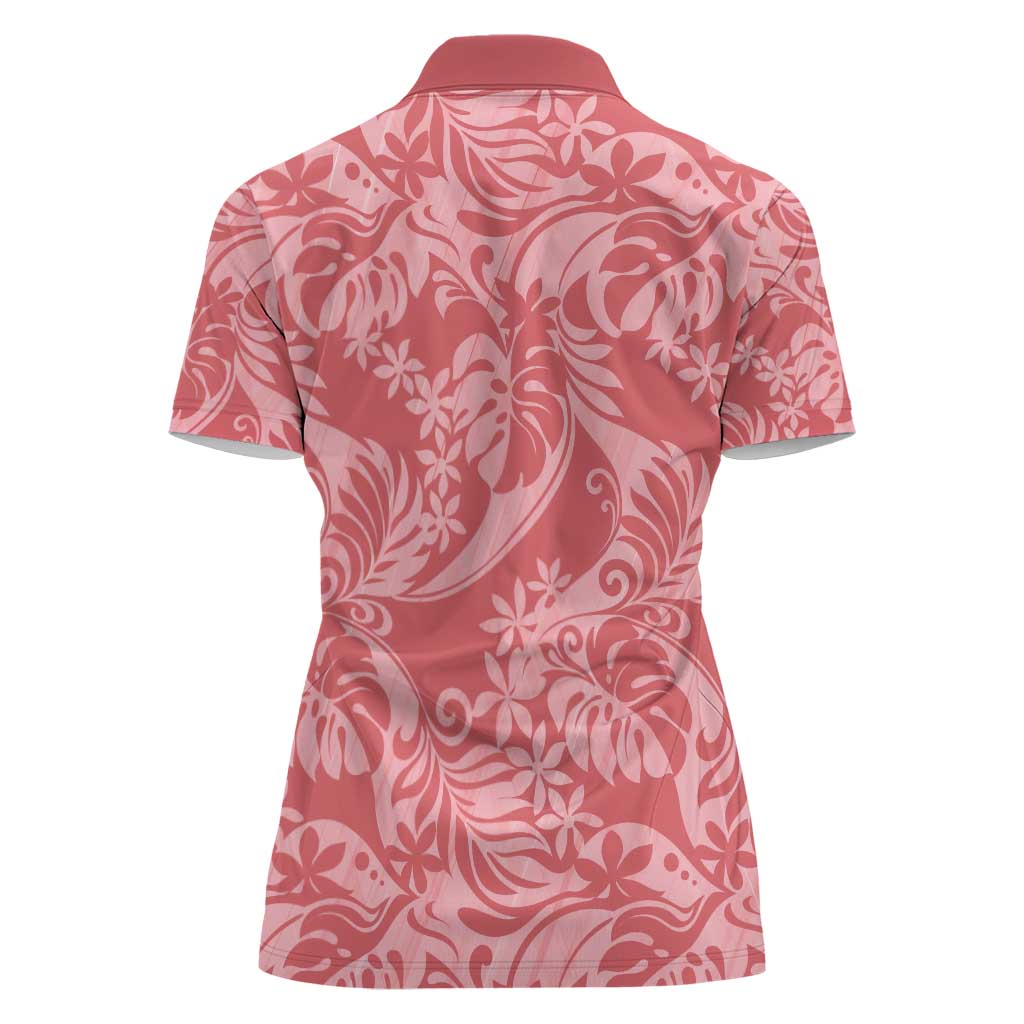 Tahiti Tarona Tiare Floral Women Polo Shirt Monstera Palm Tropical Leaves - Polynesian Pride