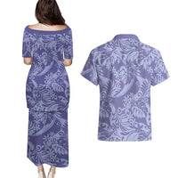 Tahiti Vareau Tiare Floral Couples Matching Puletasi and Hawaiian Shirt Monstera Palm Tropical Leaves - Polynesian Pride