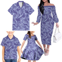 Tahiti Vareau Tiare Floral Family Matching Off The Shoulder Long Sleeve Dress and Hawaiian Shirt Monstera Palm Tropical Leaves - Polynesian Pride