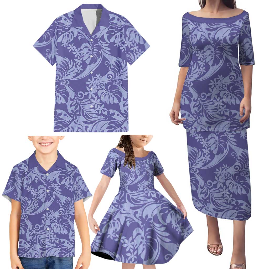Tahiti Vareau Tiare Floral Family Matching Puletasi and Hawaiian Shirt Monstera Palm Tropical Leaves LT01 - Polynesian Pride