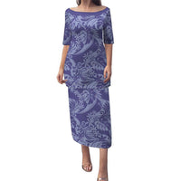 Tahiti Vareau Tiare Floral Family Matching Puletasi and Hawaiian Shirt Monstera Palm Tropical Leaves LT01 Mom's Dress Purple - Polynesian Pride