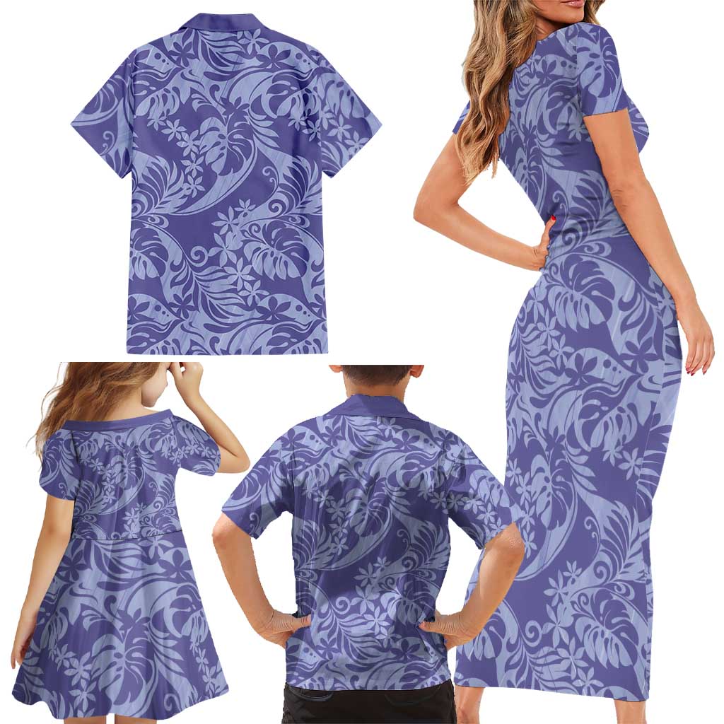 Tahiti Vareau Tiare Floral Family Matching Short Sleeve Bodycon Dress and Hawaiian Shirt Monstera Palm Tropical Leaves LT01 - Polynesian Pride