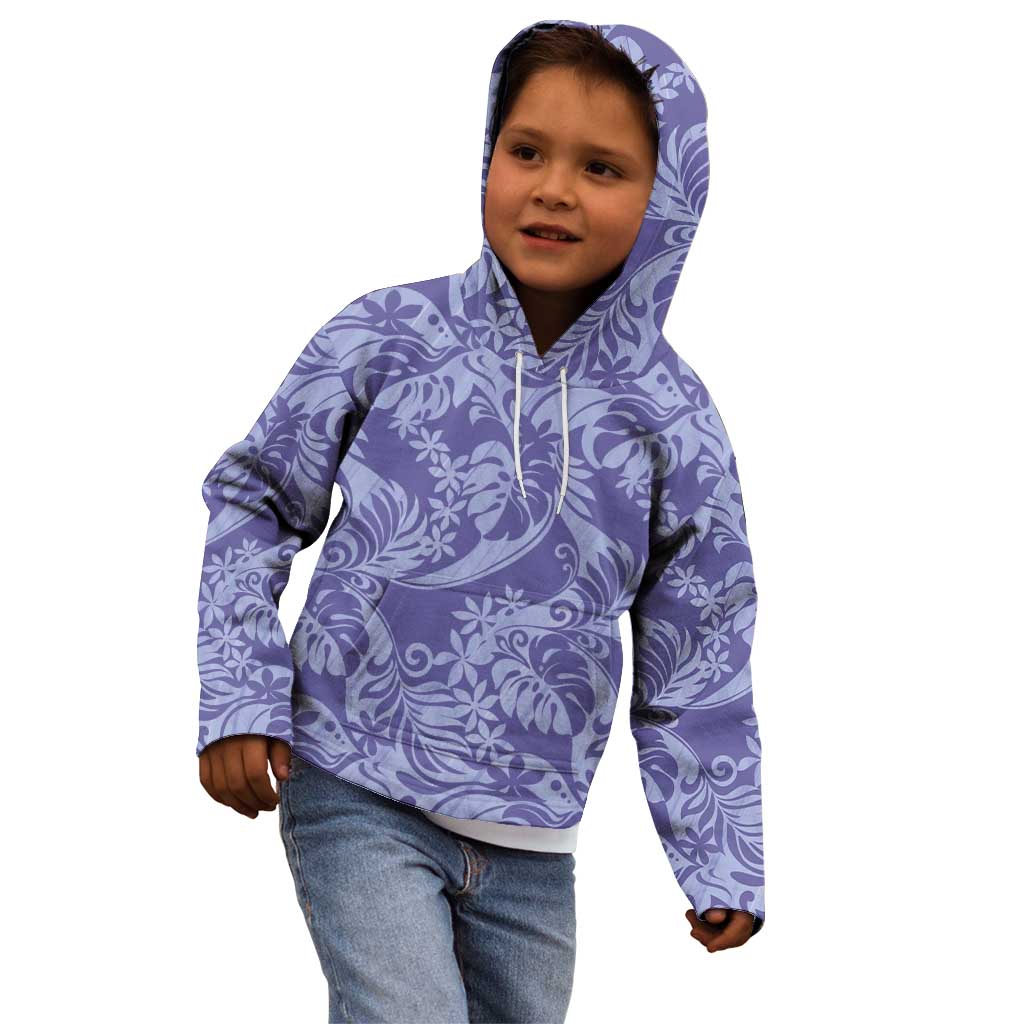 Tahiti Vareau Tiare Floral Kid Hoodie Monstera Palm Tropical Leaves - Polynesian Pride