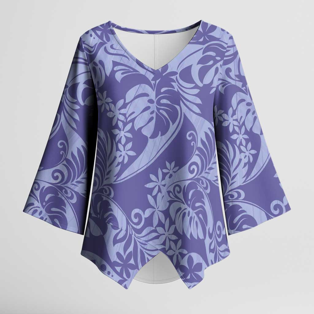 Tahiti Vareau Tiare Floral Kimono Sleeve Blouse Monstera Palm Tropical Leaves - Polynesian Pride