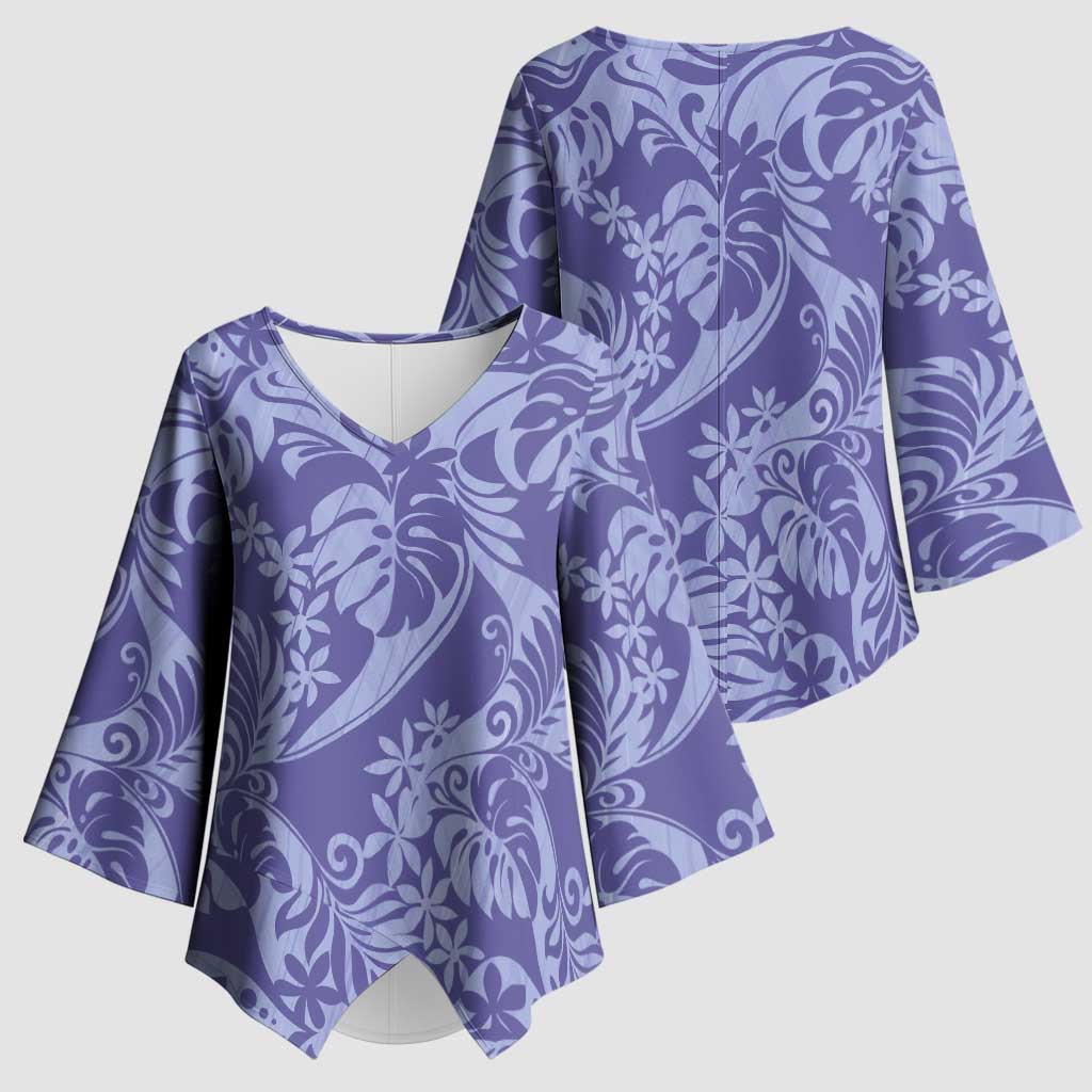 Tahiti Vareau Tiare Floral Kimono Sleeve Blouse Monstera Palm Tropical Leaves - Polynesian Pride