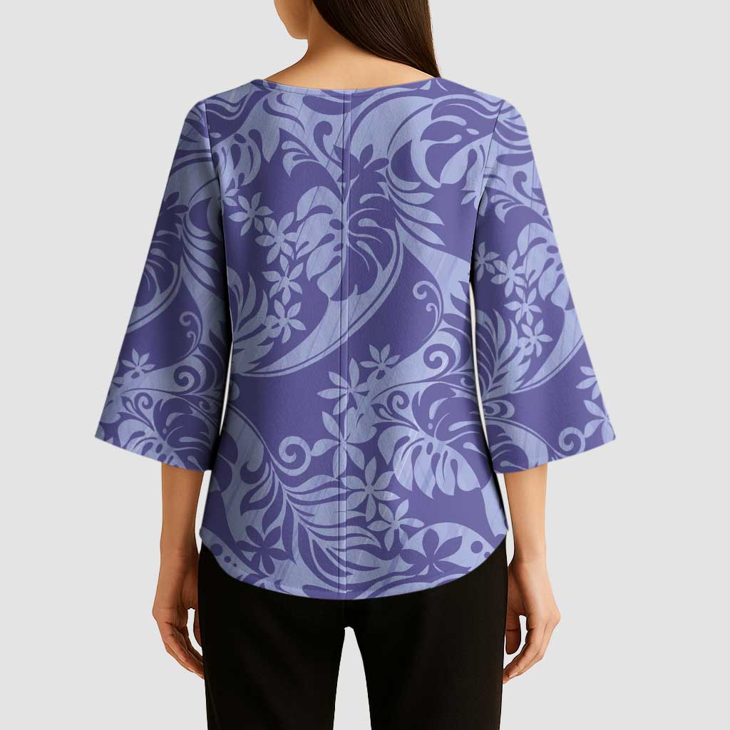 Tahiti Vareau Tiare Floral Kimono Sleeve Blouse Monstera Palm Tropical Leaves - Polynesian Pride