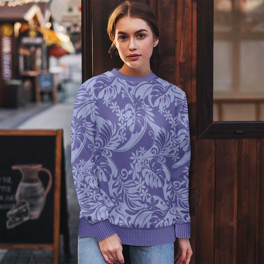 Tahiti Vareau Tiare Floral Ugly Christmas Sweater Monstera Palm Tropical Leaves - Polynesian Pride