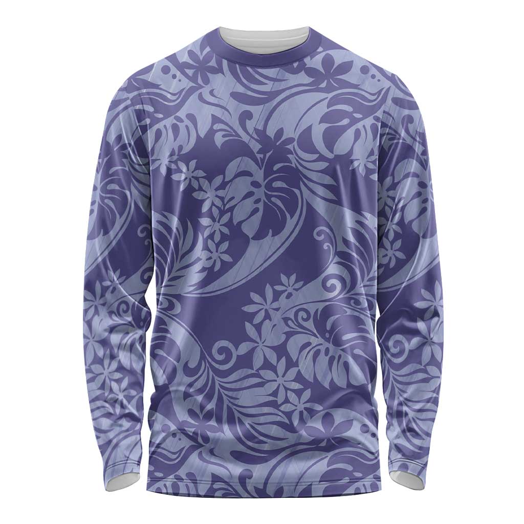 Tahiti Vareau Tiare Floral Long Sleeve Shirt Monstera Palm Tropical Leaves - Polynesian Pride