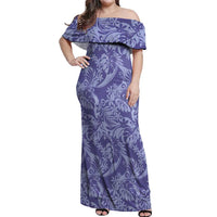 Tahiti Vareau Tiare Floral Off Shoulder Maxi Dress Monstera Palm Tropical Leaves - Polynesian Pride