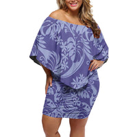 Tahiti Vareau Tiare Floral Off Shoulder Short Dress Monstera Palm Tropical Leaves - Polynesian Pride