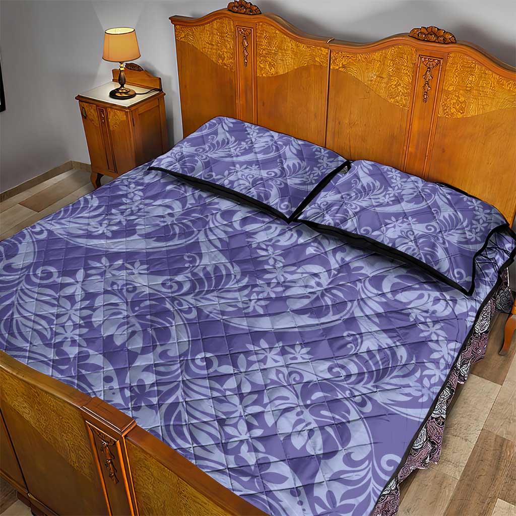 Tahiti Vareau Tiare Floral Quilt Bed Set Monstera Palm Tropical Leaves - Polynesian Pride
