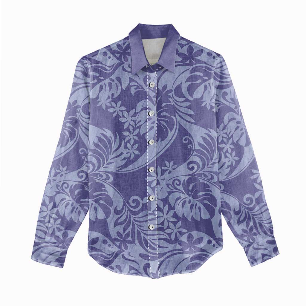 Tahiti Vareau Tiare Floral Women Casual Shirt Monstera Palm Tropical Leaves - Polynesian Pride