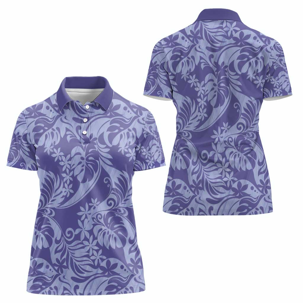 Tahiti Vareau Tiare Floral Women Polo Shirt Monstera Palm Tropical Leaves - Polynesian Pride