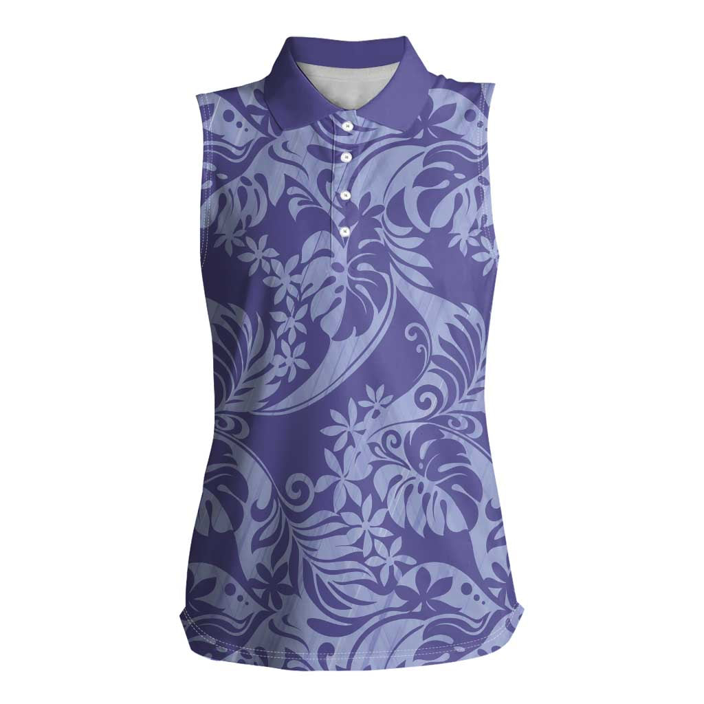 Tahiti Vareau Tiare Floral Women Sleeveless Polo Shirt Monstera Palm Tropical Leaves - Polynesian Pride