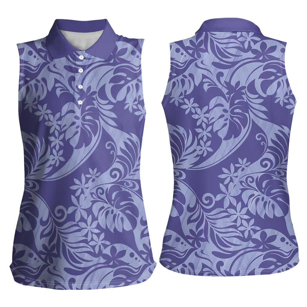 Tahiti Vareau Tiare Floral Women Sleeveless Polo Shirt Monstera Palm Tropical Leaves - Polynesian Pride