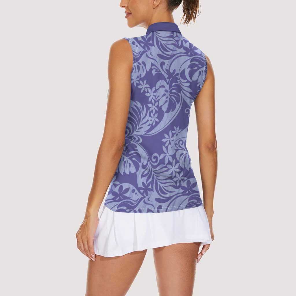 Tahiti Vareau Tiare Floral Women Sleeveless Polo Shirt Monstera Palm Tropical Leaves - Polynesian Pride